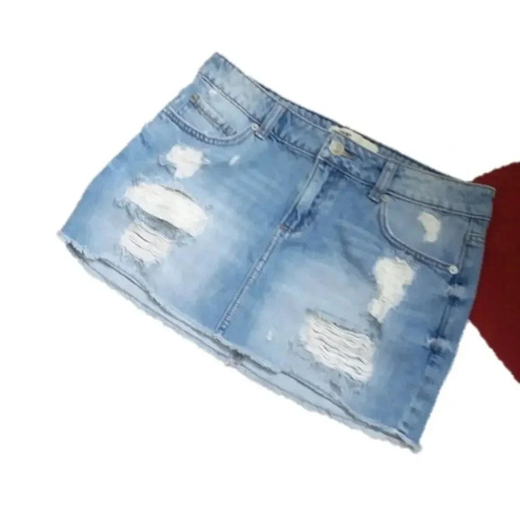Garage Distressed Denim Mini Skirt - Picture 1 of 6